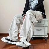 Hearujoy Zipper Cargo Pants Men Parachute White Cargo Trousers Male Hip Hop Streetwear Vintage Loose Casual Safari Style 5XL